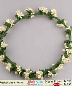 Tiara Style Princess Girls Headband in Off-White Beaded Flowers and Leaves