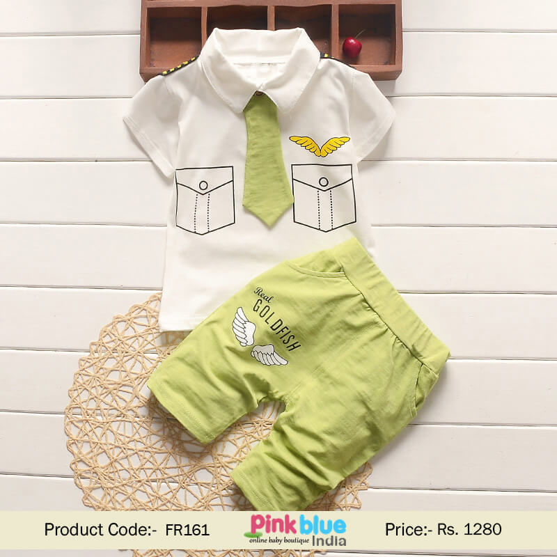 Toddler Boy 2 Piece Clothing Outfit Set White T-shirt and Trouser