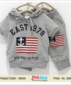 Comfortable Toddler Hoddies in Grey With a Flag-like Pattern
