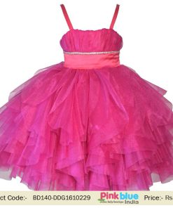 Little Girl Pink Satin Occasion Wear Dress – Toddler Outfit India