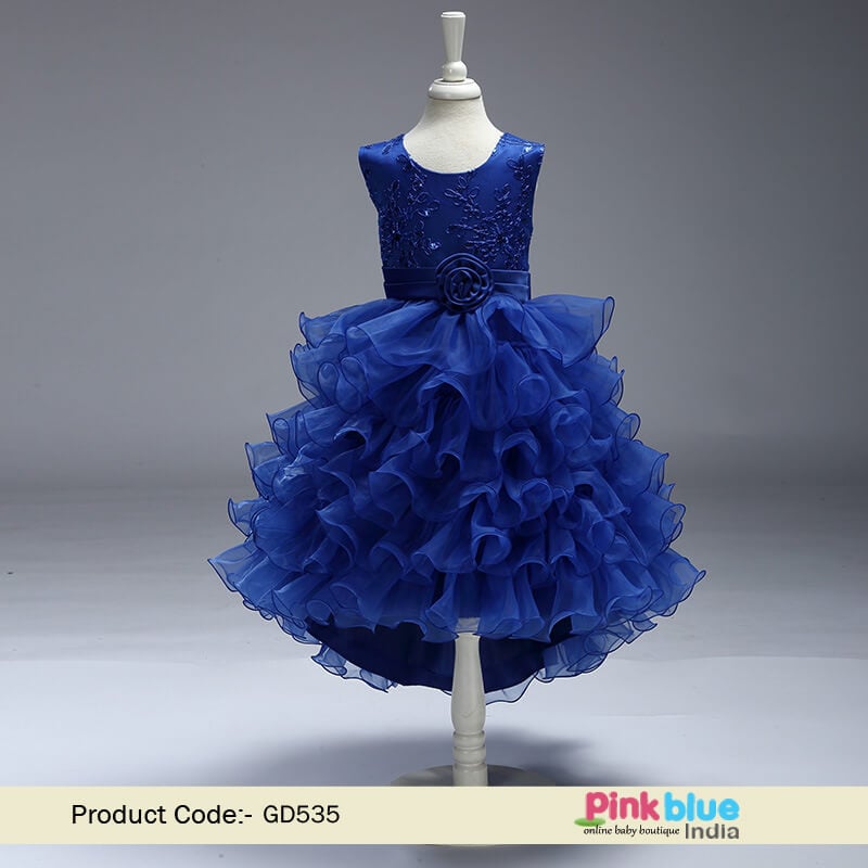 Buy TUIJI Formal Prom Pageant Wedding Girls Dresses A-line Knee Length Tutu  Ruffle Dress Princess Party Infant Baby Dress 6M Navy Blue at Amazon.in