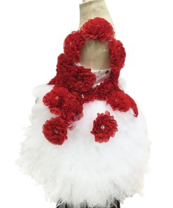 White Multi Layered Tulle Baby Girl Dress with 3D Red Flowers