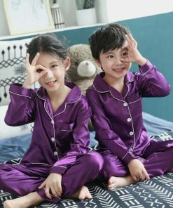 Purple Satin Kids Pyjama Set, Child Boys Girls Nightwear India