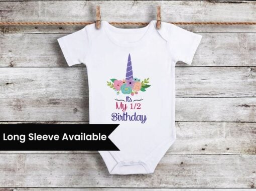 Unicorn 1/2 Birthday Baby Girl Onesie -Half Birthday Shirt
