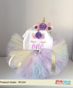 1st Birthday Tutu Skirt, First Birthday Girl Romper Set, Unicorn Theme Outfit