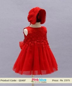 Baby Girls Red Flower Christening Dress