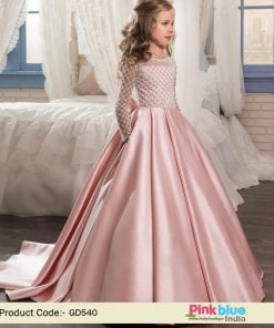 Princess Ball Gown Party Wear Dress, Kids Girls Wedding Gown with Short Train