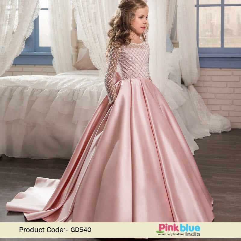 Princess Ball Gown Party Wear Dress, Kids Girls Wedding Gown with Short Train