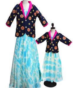 Shop Online Shibori Mommy and Me Gown Blue Jacket mother and daughter dress
