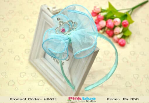 Unique Sky Blue Kids Hair Band with Silver Crown