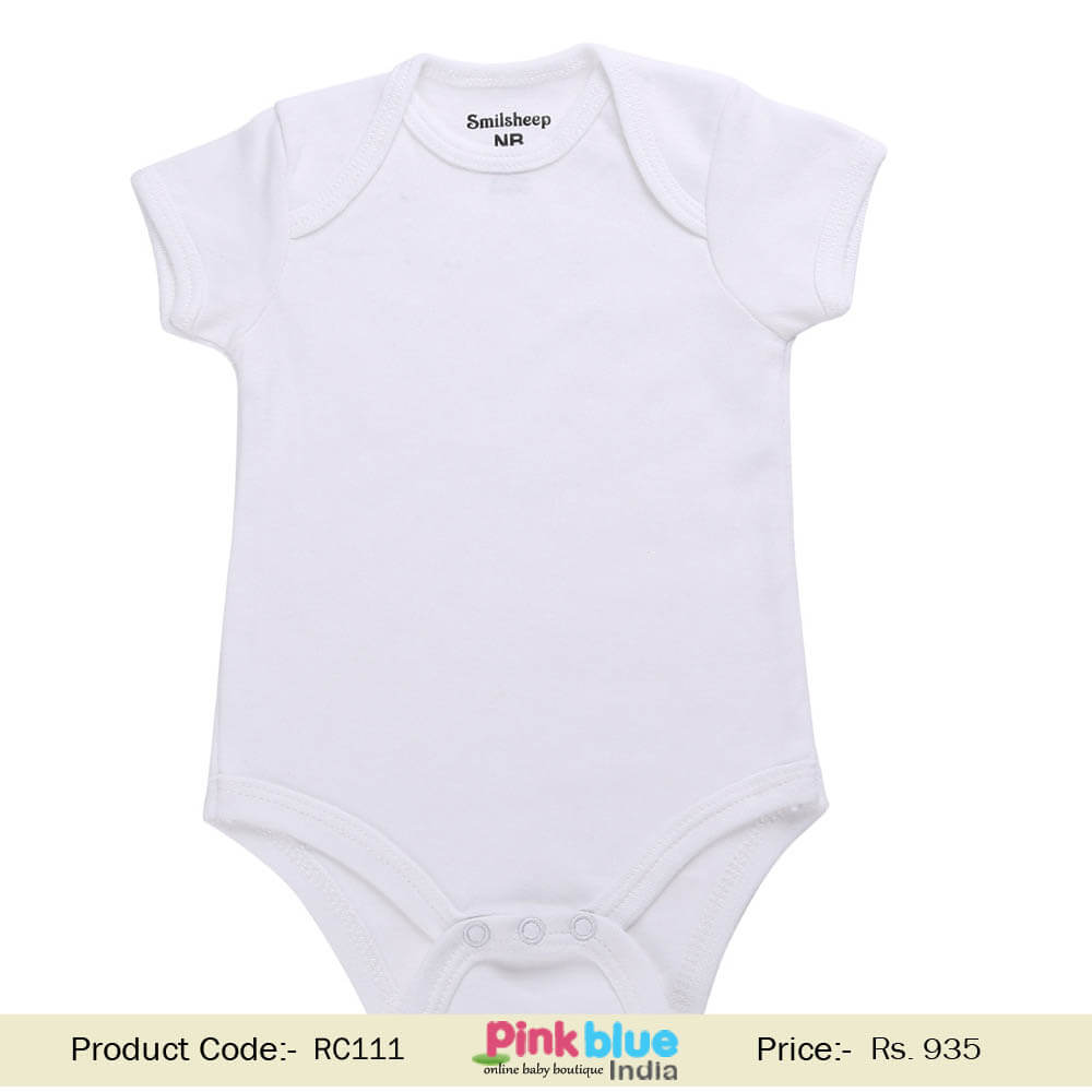 White Unisex Newborn Infant Baby One Piece Bodysuits India