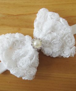 White Hair Accessory for Kids with Bow Flower and Diamond Embellishment