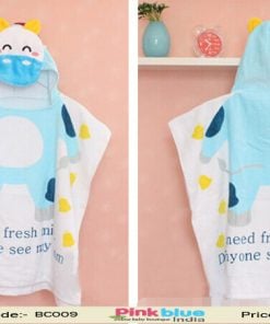 Baby Hooded Poncho Style Bath Towels Childrens White and Blue