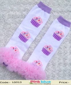 Beautiful White and Lavender Leg Warmers for Young Children with Ruffles