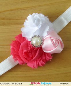 Children Flower Headband White and Pink