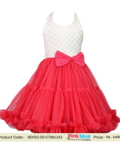 Baby Girl Velvet and Net Readymade Partywear Dress White and Pink