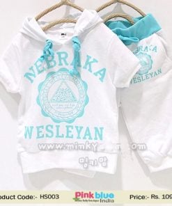 Shop Online White and Sky Blue Kids Hoodies in India