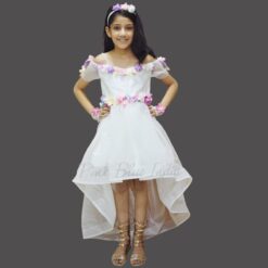 White Baby Girl Birthday Dress with Headband, Kids White flower Dress Online