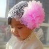 Beautiful White Crochet Hair Band for Baby Girls with Net Flower in Pink