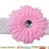 White Crochet Headband for Children with Baby Pink Flower