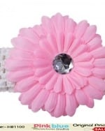White Crochet Headband for Children with Baby Pink Flower