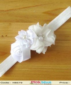 Baby Girl White Floral Hair Band with Three Flowers