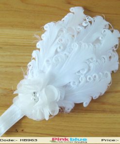 White Flower and Feather Headband for Children