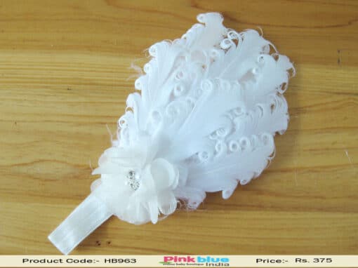 White Flower and Feather Headband for Children