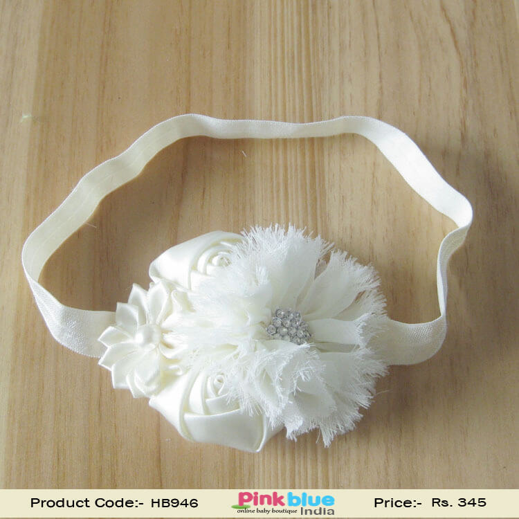 Designer White Flower Headband for Girls
