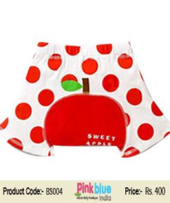 Stylish White Kids Shorts With Red Polka Dots and Red Apple Pattern