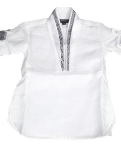Designer White Kurta Pajama with Patterned Cuffs for Children