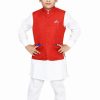 toddler baby boy white kurta pajama with red nehru jacket