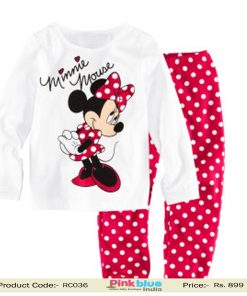 White Long Baby T-Shirt with Minnie Mouse Print and Pink Pajamas