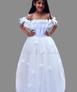 Designer Kids White Gown, White Party Wear Girl Gown