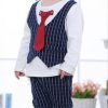 Stylish Baby Boys White T-Shirt With Waistcoat, Tie and Blue Striped Pant Set