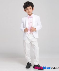 Fashionable White Tuxedo With Pink Vest For Boys in India