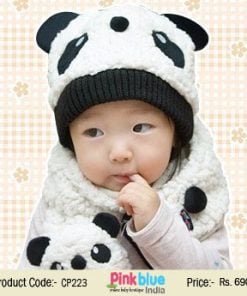 Beautiful White Warm Winter Panda Cap for Kids with Muffler