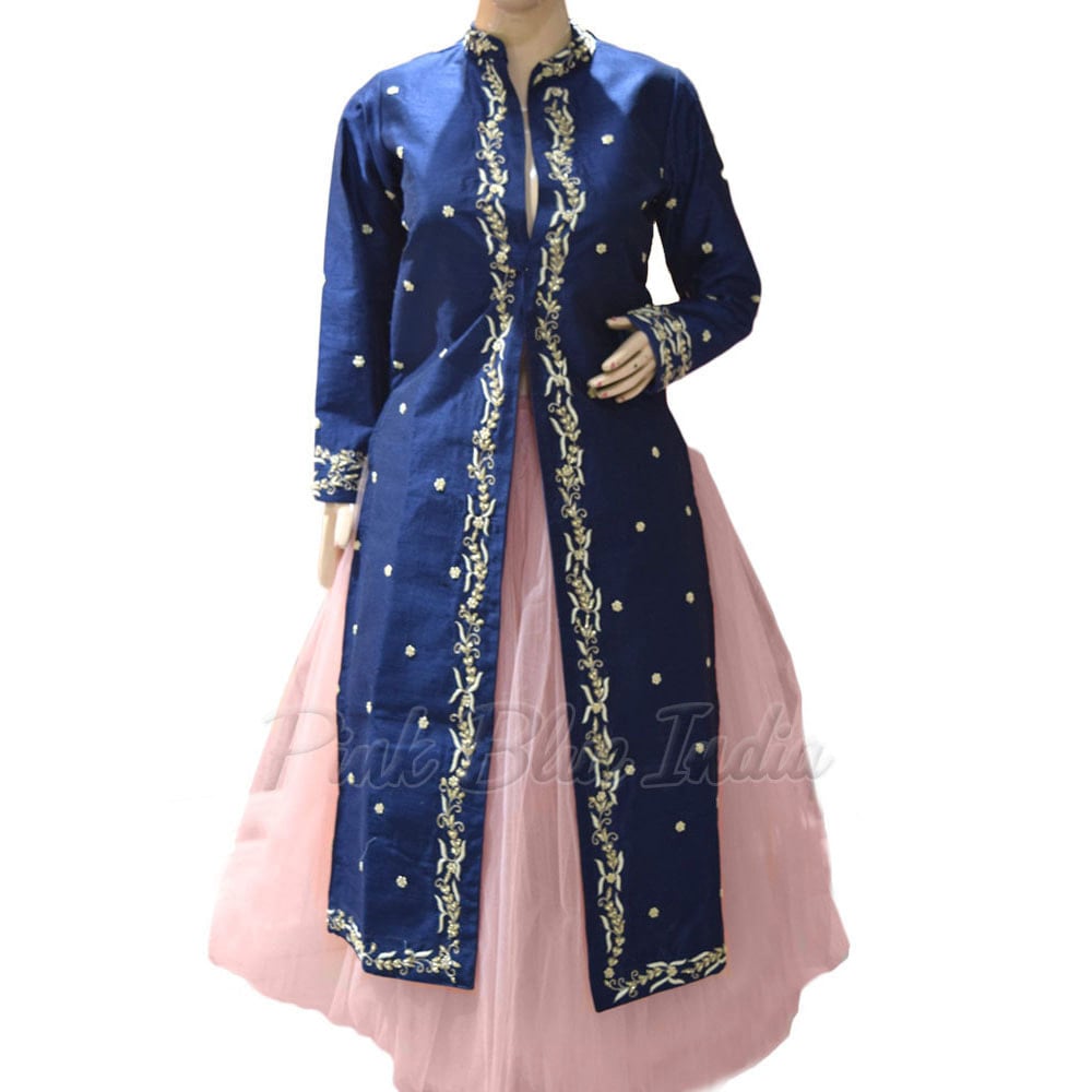 Women Skirt with Long Blue Jacket, Girls Skirt Wedding Function India