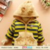 Yellow and Black Stripped Designer Jacket for Kids with Brown Pooh Hood