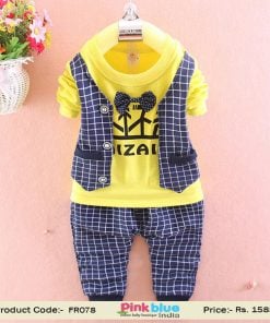 Yellow and Blue Checks Formal Special Occasion Clothing for Baby Boys