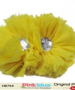Yellow Designer Headband with Diamond Embellished Flowers for Newborn Princess