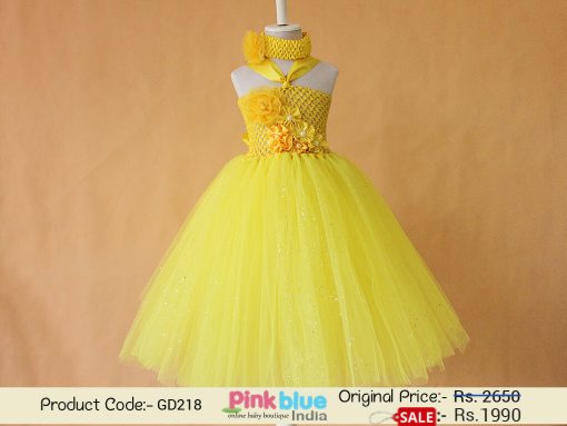 Infants Baby Girl Yellow Special Occasion Glitter Tutu Party Dress