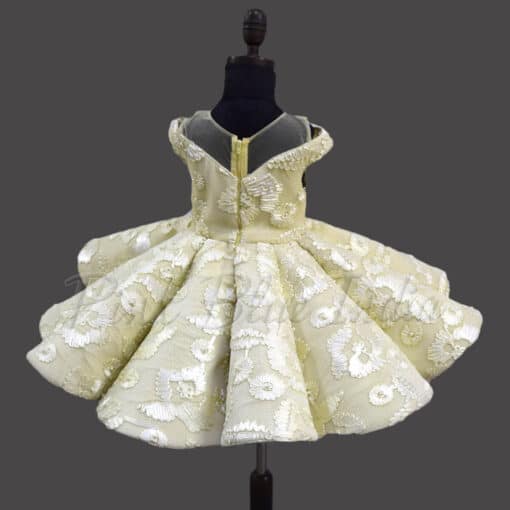 Yellow Structured Panel Party Gown for Baby Girls