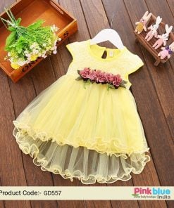 Yellow Net Frock for baby girl birthday party – 1st Birthday party frocks Online India