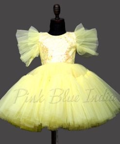Girls Yellow Party Wear Gown Dress, Sequin 1st Birthday Boutique Gown