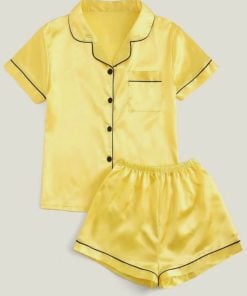 Yellow Satin Kids Night Suit, Baby Night Wear Dress Online