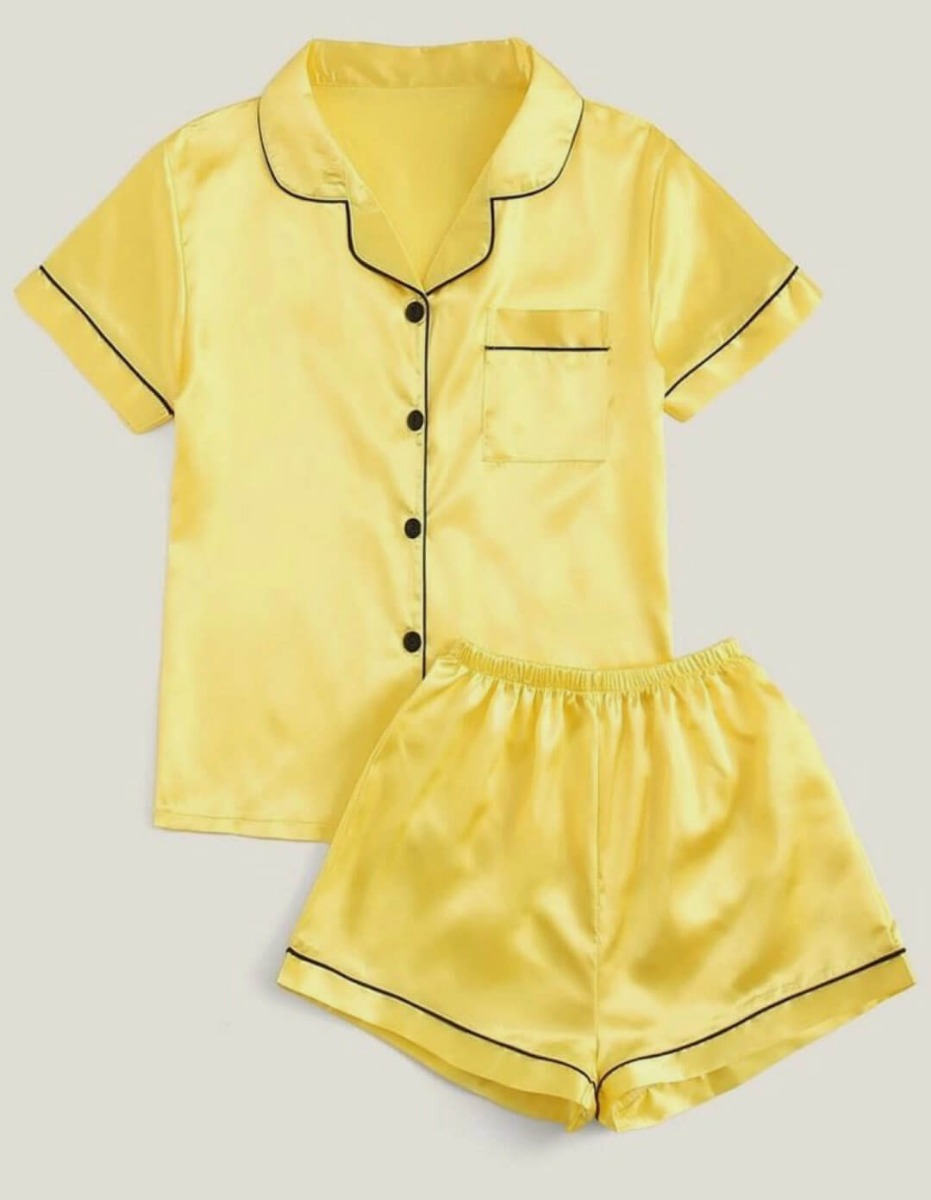 Yellow Satin Kids Night Suit
