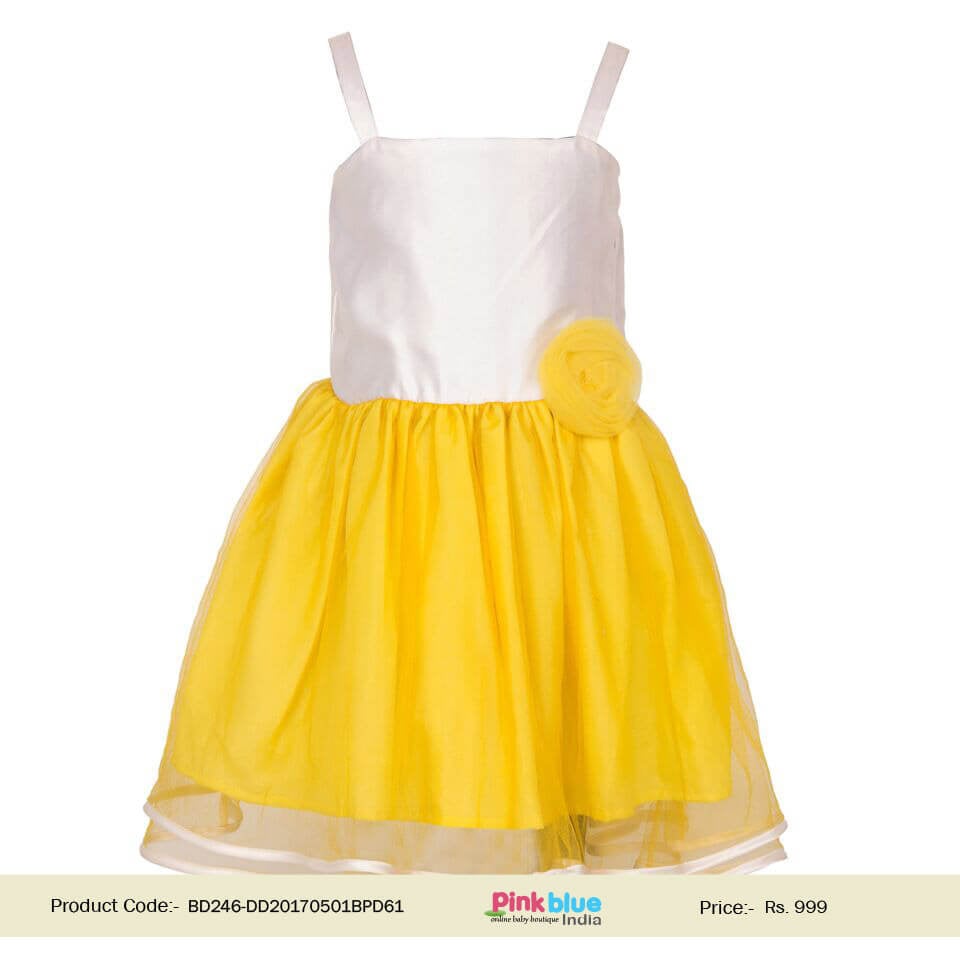 Shop Online India Little Angels Yellow Satin Sleeveless Dress