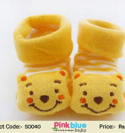 Newborn Baby Non Slip Socks Yellow and White Stripes