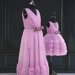 cute-mother-daughter-rosette-party-wear-dress